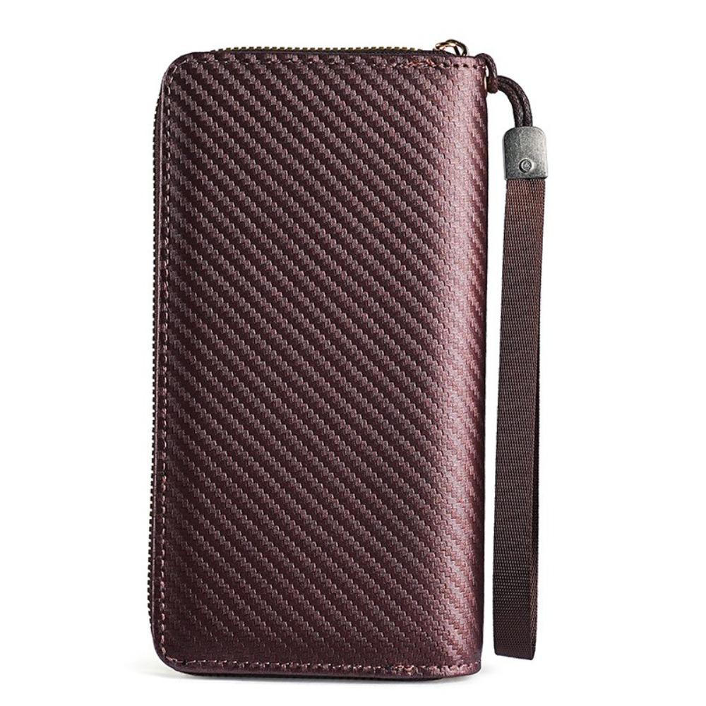 New Zipper Buckle Long Wallet Solid Color PU Leather Money Clip Minimalist Carbon Fiber Multi-Slot Card Holder Men
