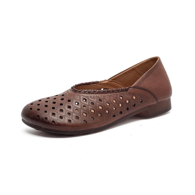 Summer New Arrival Women's Genuine Leather Roman Sandals Retro Hollow Out Loafers Breathable Comfortable Walking Shoes