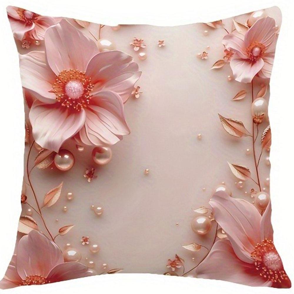 Pink Flower Pearl Pattern Home Decorative Pillowcase Living Room Sofa Polyester Cushion Cover with Zipper 45x45cm