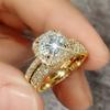 Huitan Classic Women s/Set Ring with Sparkling CZ Party Accessories Trendy Versatile Wedding Gold Color/CopperColor Jewelry
