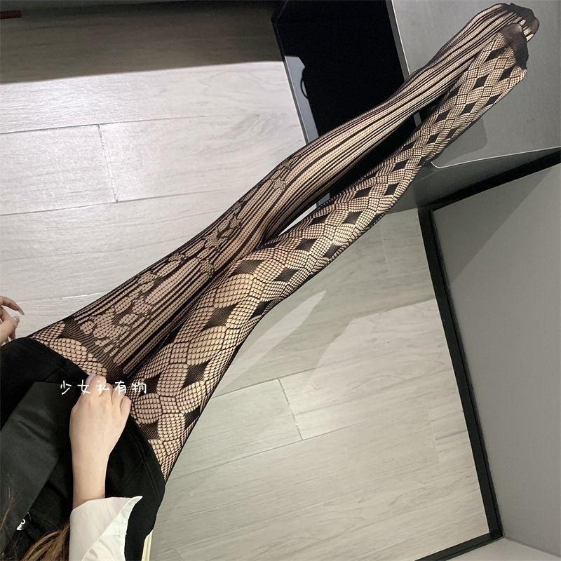 Women's Asymmetrical Fishnet Pantyhose - Black Diamond Pattern, Pure Desire Style