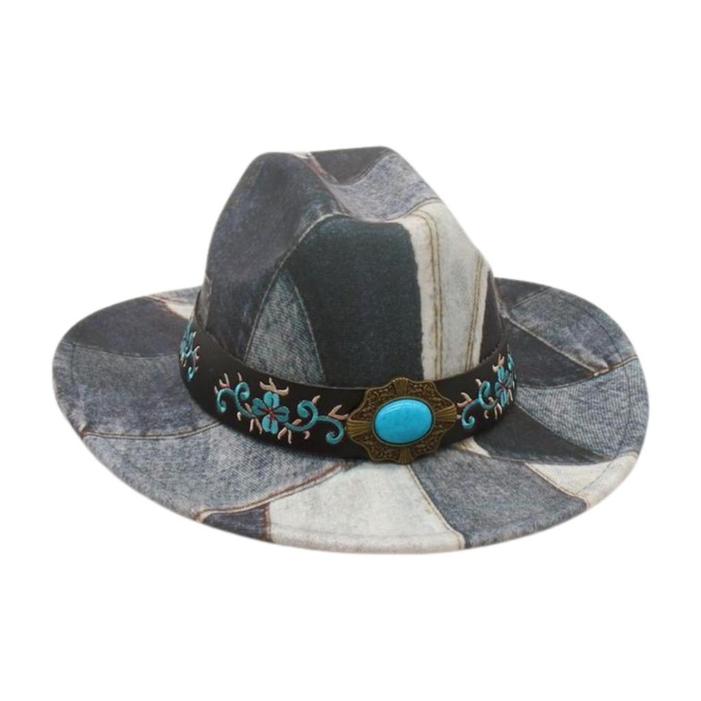 Fashion Design Sense Color Matching Embroidered Jazz Hat Retro Western Cowboy Top Hat Stage Catwalk Concave Stage Hat