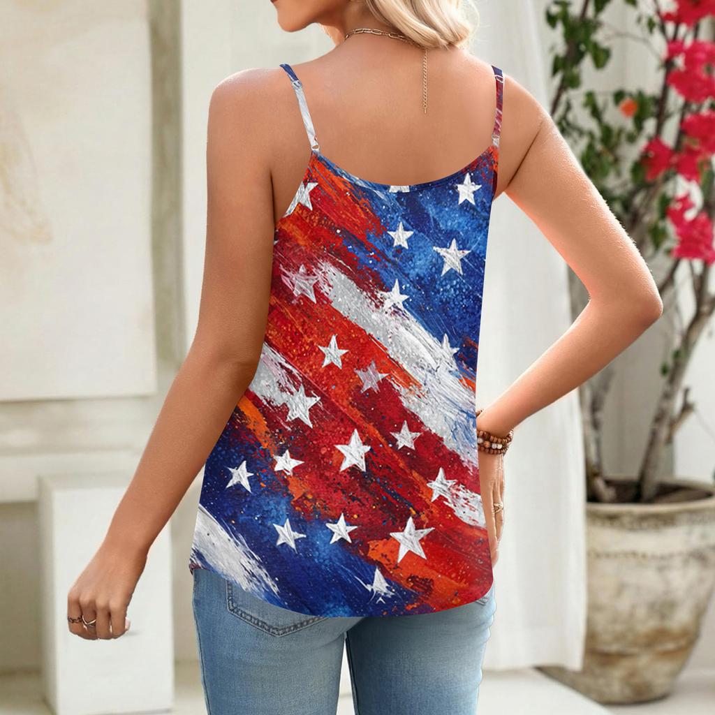 Women's Casual Sleeveless Camisole With Print And Pleated Vest Top