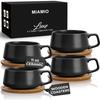 MIAMIO Coffee Cup Saucer Set X Elegant and Modern Stoneware Coffee Set of Luxe Collection - & (320ml 4) - Mugs, 4, (Black)