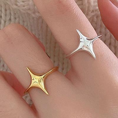 Bagues en argent sterling 925 pour femmes, bague simple géométrique faite à la main, style rétro irrégulier, étoile dorée, tendance, anti-allergie, cadeau d'anniversaire