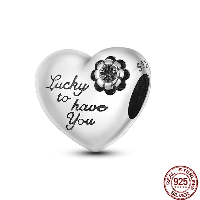 925 Sterling Silver Angel Mom Family Love Heart Series Beads Fit Original Fasion Charms Bracelets Women DIY Jewelry Gift