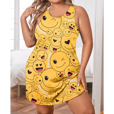 Summer Plus Size XL-5XL Funny Graphic Printing Sleeveless Women Tank Nightgown Sexy O Neck Sleepwear Female Nightwear Homwear Clothing