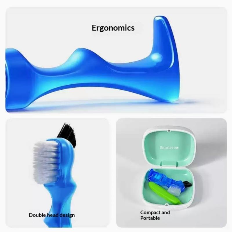 Mini Denture Cleaning Brush with Dual Heads Soft Bristle Toothbrush for False Teeth Oral Care for Elderly at Home or 