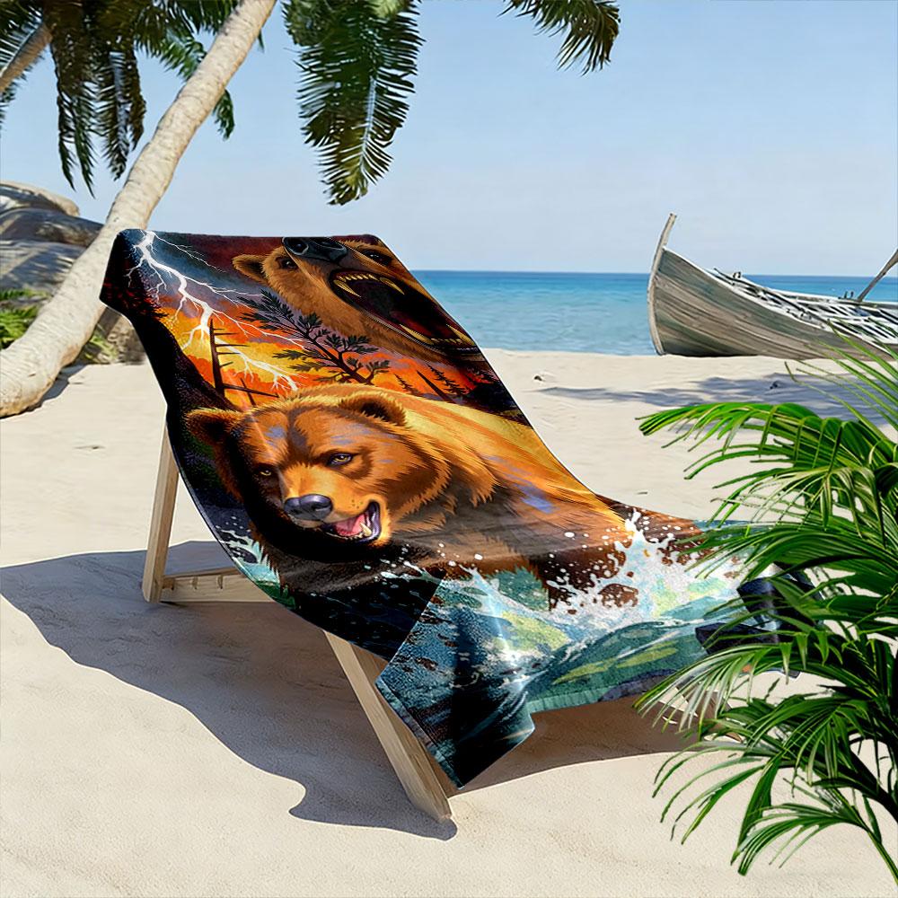 Fierce Roaring Bear Backdrop Print Beach Towel, Quick Drying, Suitable for Travel, Outdoor Sports, Jogging, the Beach and Swimming, Gift