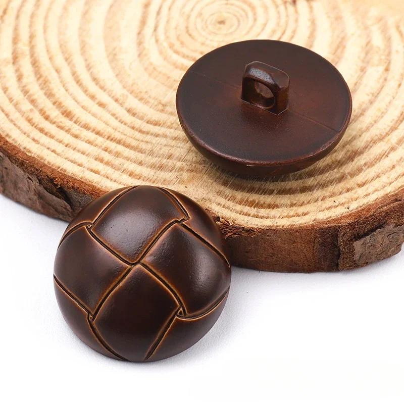 

10PCS Vintage Button Shank High Quality Hand Made Sewing Accessories For Luxury Buttons Leather Jacket Coat Brown 15mm