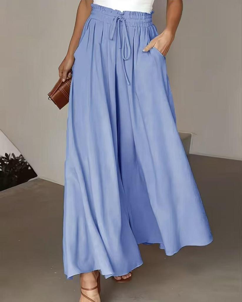 2026 Sommer Europäische & Amerikanische High-Waist Weitbeinige Kordelzug Rockhose - Damen Einfarbig Lässig