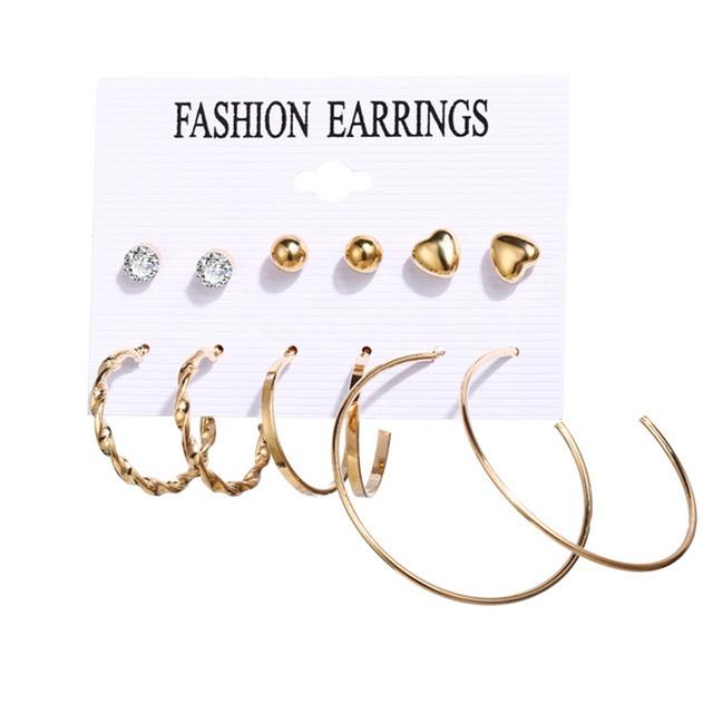 IF ME Korean Geometric Tassel Earring Set Simple Retro Leaf Heart Gold Earrings Jewelry Accessories
