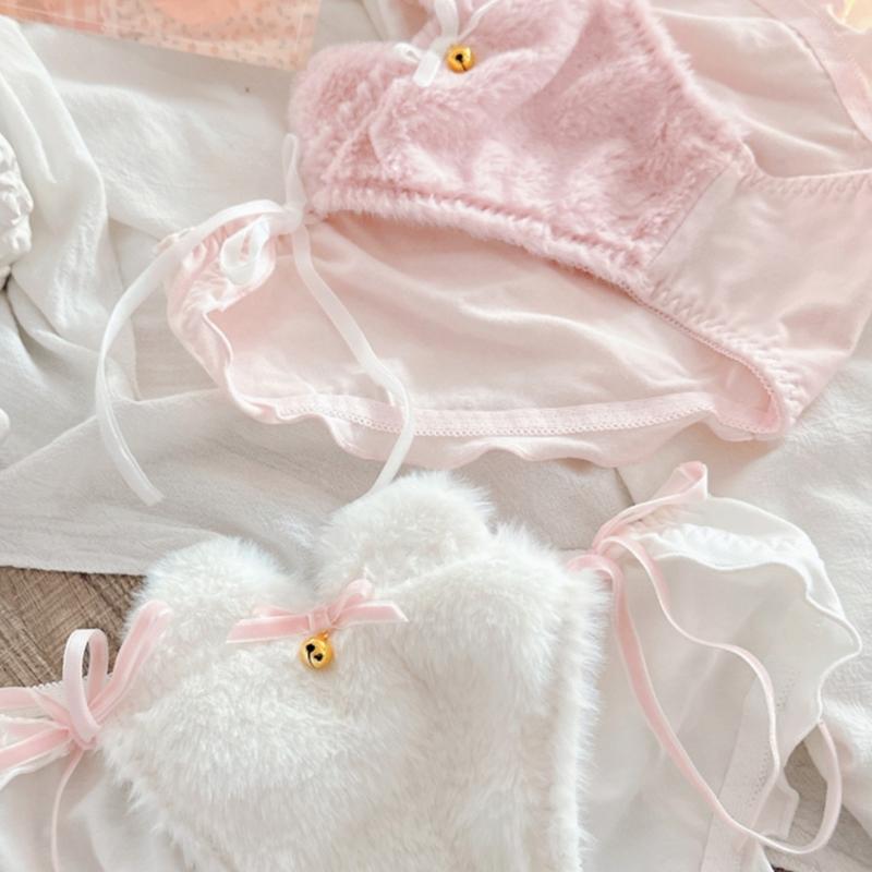 Cats Ear Bells Tie String Women's Furry Panties Cartoon Anime Ruffled Briefs Japanese Kitten Cosplay Lingerie Underwear
