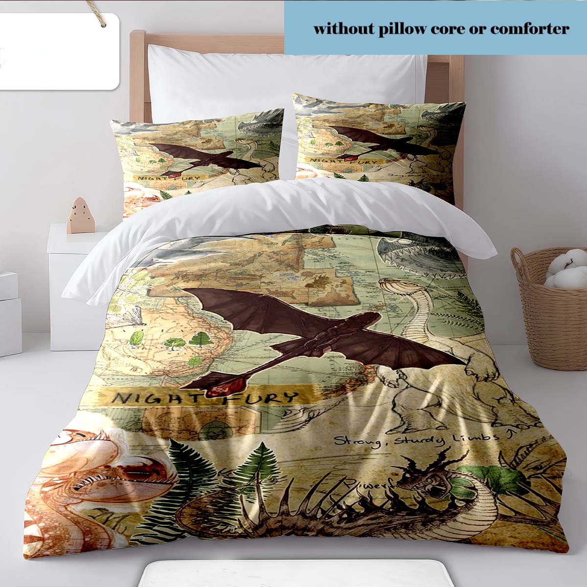 Black Dragon Duvet Cover Set Dark Fantasy Bedding Gothic Dragon Print Quilt Cover Pillowcase Bedroom Decor -QJY 135x200cm