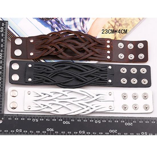 Women Men Punk Style Cool Leather Bangle Knitting Wide Cuff Handmade Bracelet