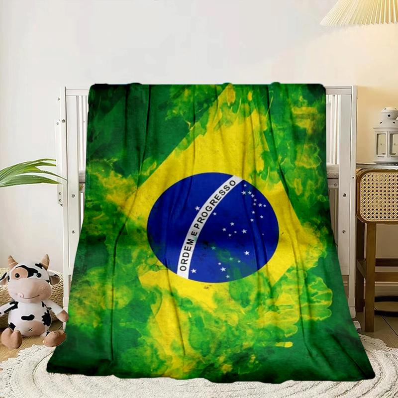 Brazilian Flag Artwork Blanket Flannel Blanket for Bed, Sofa, Camping, Hiking, Picnic Essentials, Gift for Family Fan Gifts