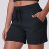 Women's Casual Loose Solid Color Drawstring Pocket Yoga Running Fitness Three Quarter Shorts