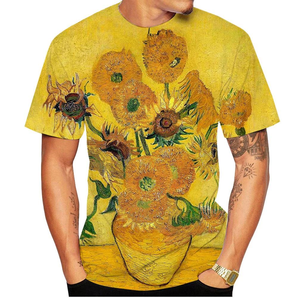 Van Gogh Art T-shirt Flower 3D Printing Men's and Women's Street Wear Short Sleeve T-shirt Clothing