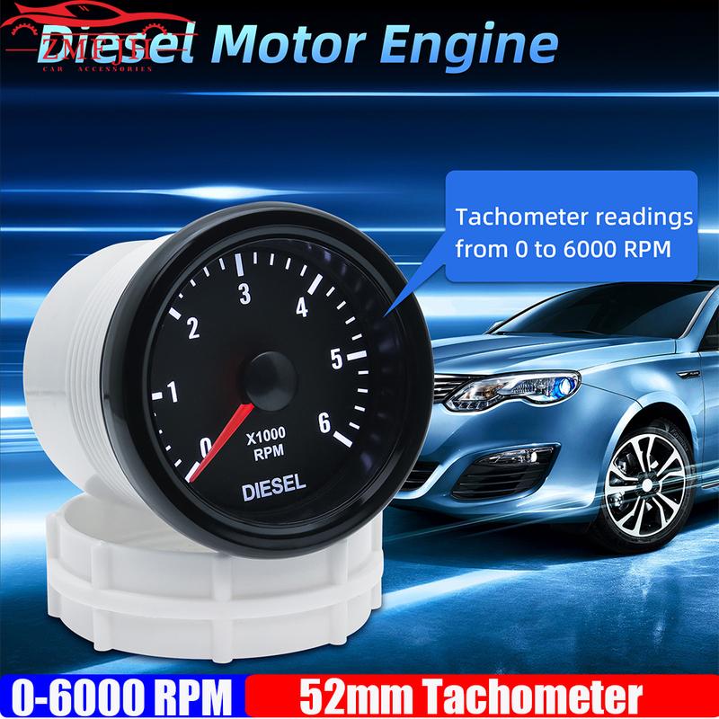 

Universal White BackLight 2 52mm 0-6000 RPM Tachometer Tacho Meter Electrical RPM for 1-20 Cylinder Diesel Motor Engine 12VDC