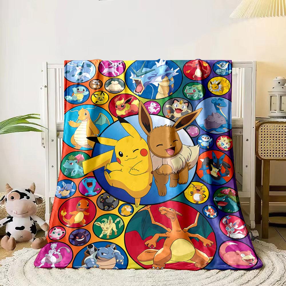 

Circular arrangements of various Pokémon with Pikachu and Eevee central. for all seasons blanket lunch break throw gift 80cm x 120cm