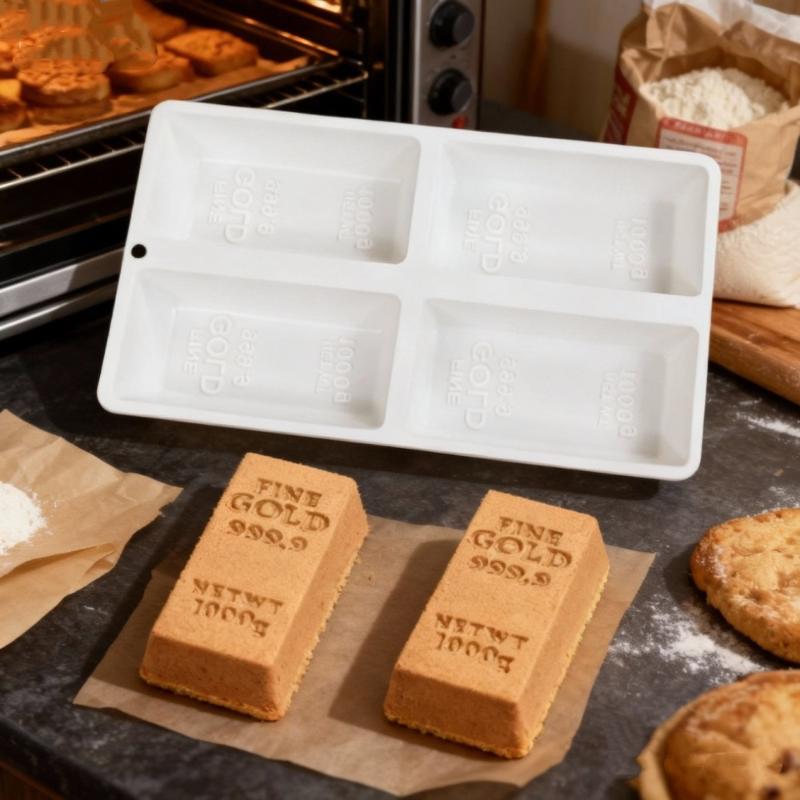 Zlatá cihla Mousse Dortová Forma se 4 Dutinkami Zlatá Tyčinka a Zlatý Nugget Čokoládový Dezert Silikonová Forma