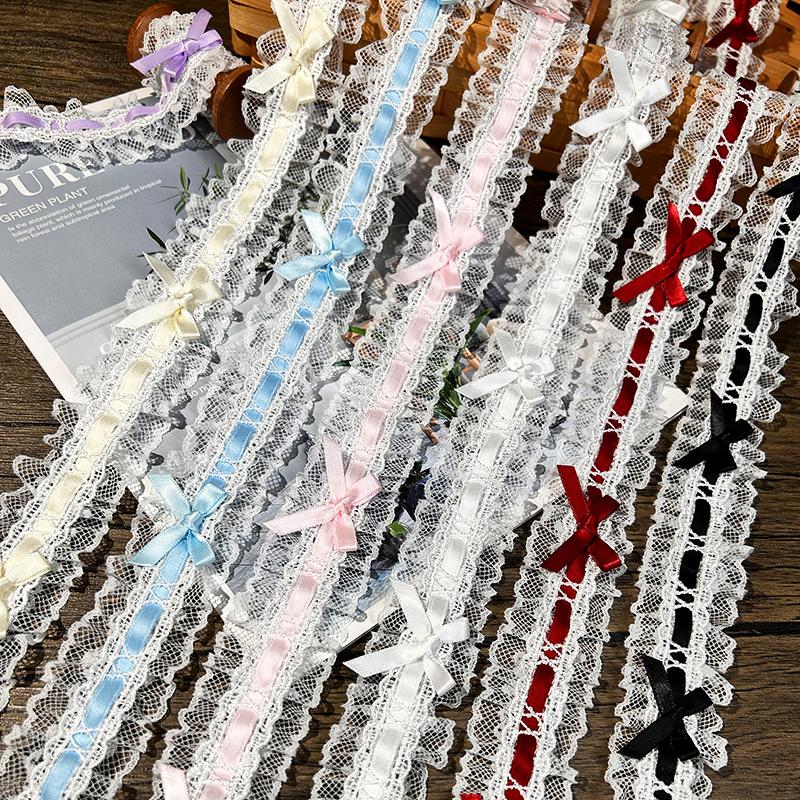 1Yard Bow Pleated Lace Trim Handmade Diy Decoration Baby Clothes Skirt Hem Clothing Lace Accessories Curtains Home Decoration