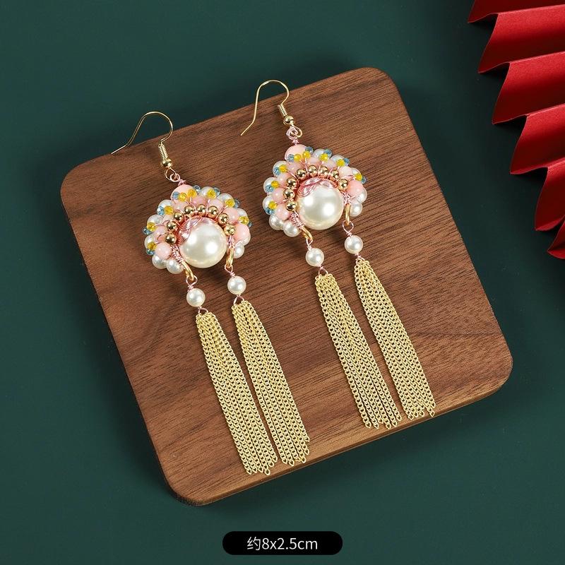 Dao Ma Dan face fringed pearl earrings design sense temperament long niche Guochao earrings women