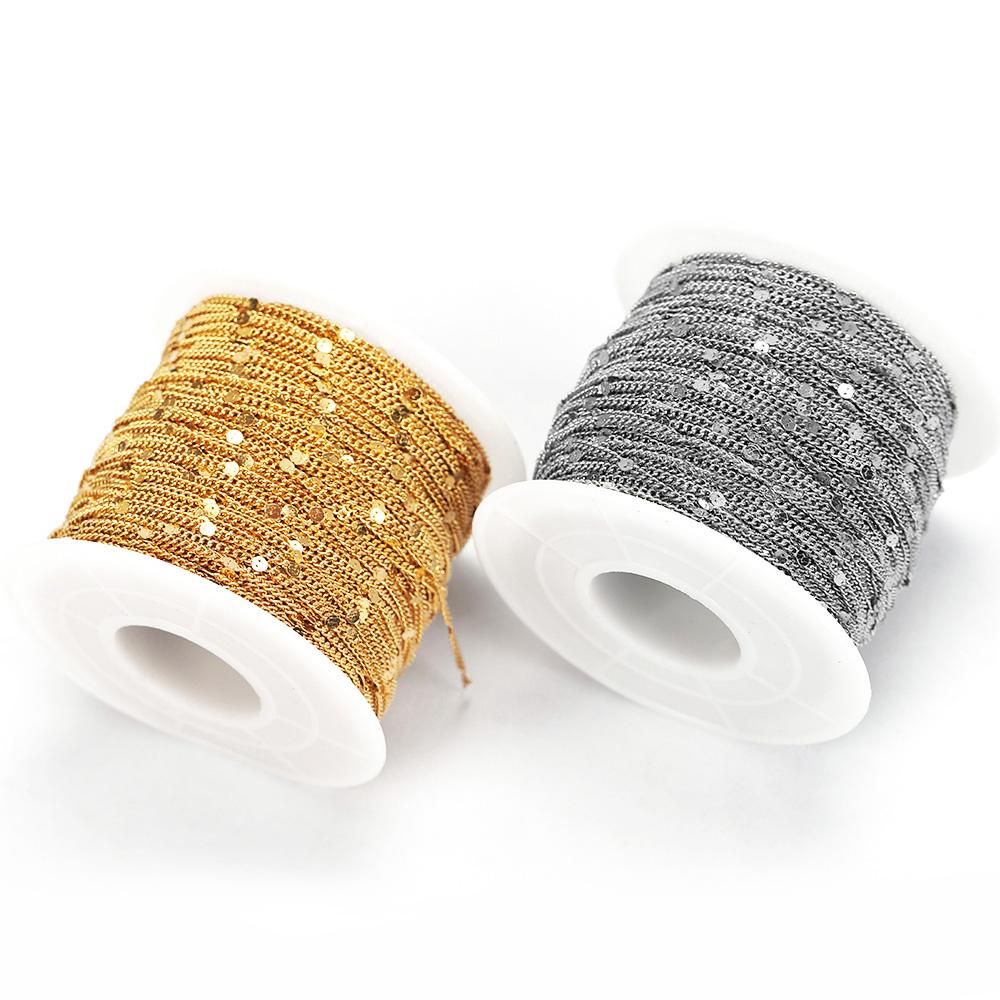 10meters/2meters Stainless Steel Sequins Chain for Jewelry Making Findings DIY Gold Color Bracelets Necklace Chain Accessories
