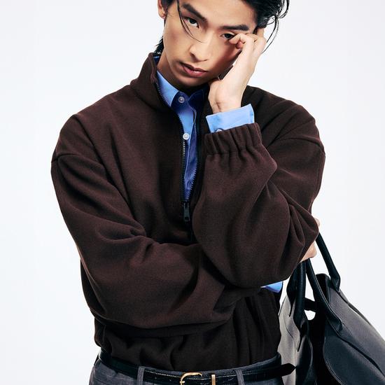 TNGTI Oversized Fleece Quarter Zip-up Sweatshirt Brown XXL