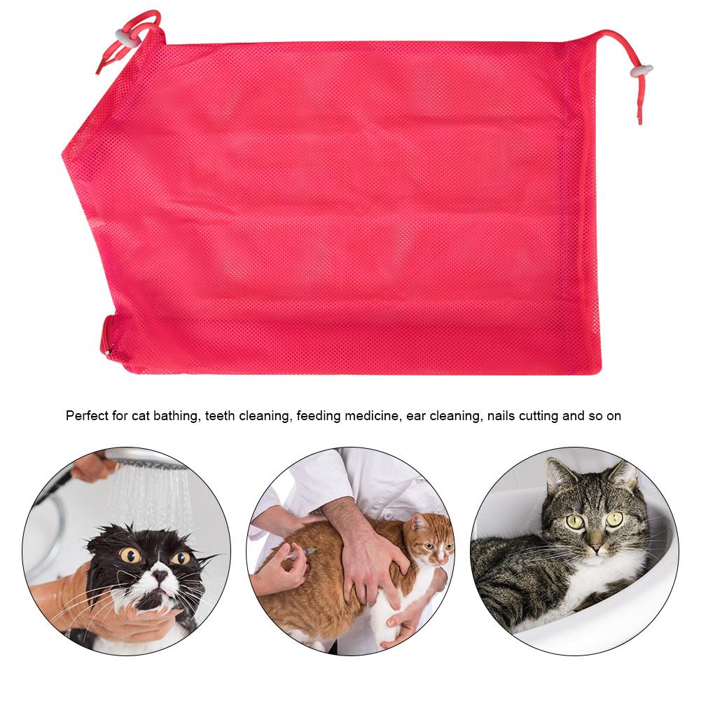 Cat Grooming Bathing Mesh Bag Pet Shower Washing Nails Cutting Ear Cleaning Tool (Yellow)
