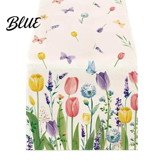Linen Table Runner for Home Tulip Washable Blooming Flowers Spring Floral Dining Cloth Farmhouse Parties