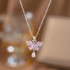 Animal Female White Pink Blue Zircon Stone Butterfly Water Drop Pendant Necklace Vintage Silver Color Wedding Jewelry For Women