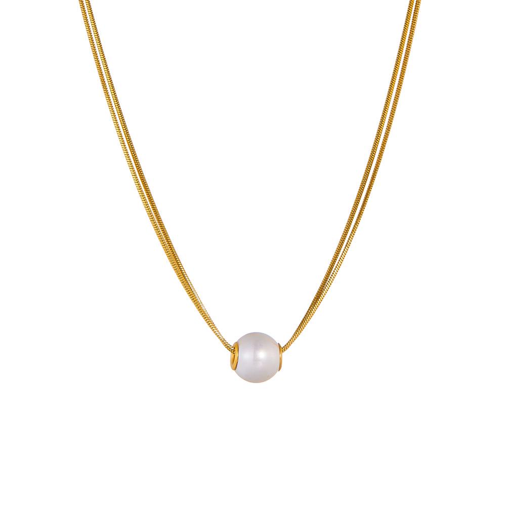 Elegant Double-Layer Pearl Necklace for Women - Chic, High-End Design with Large Pearls and Clavicle Chain