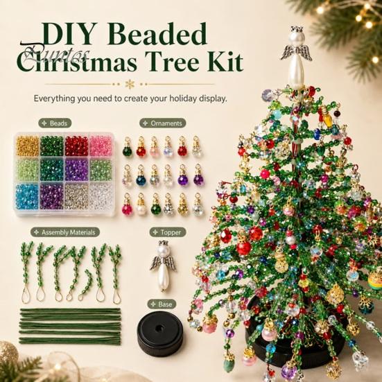 School Holiday Art Supplies DIY Beaded Christmas Tree Kit, Handmade with LED Lights, Decorations Craft Project, Bead Crafting Kit for Adults,