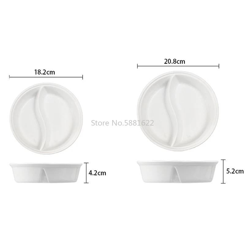 Ceramic Big Soup Bowl Double Grid Round Fruit Salad Plate Cake Bread Dessert Dish Tray Noodles Tableware Kitchen Storage Tool