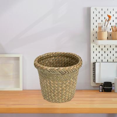 Woven Trash Basket Rustic Natural Waste Bin For Living Room Bedroom Kitchen Office Storage Organizer Woven Wastebasket