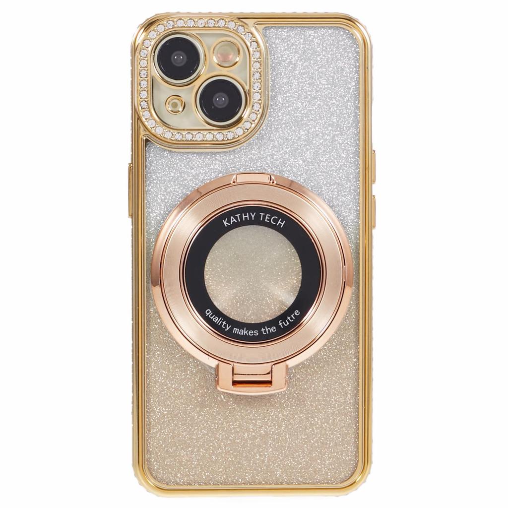 For iPhone 14 Plus TPU Case Gradient Design Kickstand Phone Cover with Rhinestone Ornament