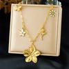 Gold Paperclip Chain Necklace with Flower and Butterfly Charms