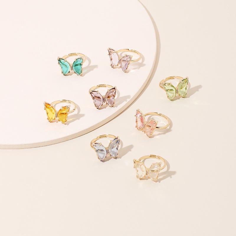 Mori Acrylic Butterfly Color Transparent Live Ring Internet Celebrity Tide Simple Fashion Super Fairy Ring