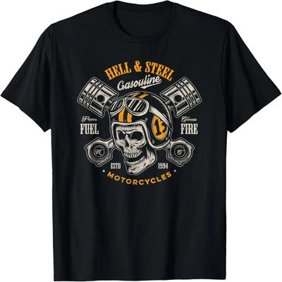 Hell And Steel Biker Schedel Motorfiets Heren T-shirt