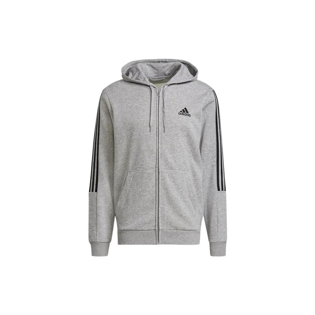 Adidas Essentials Logo Print Drawstring Hooded Sports Jacket Men Outerwear Grey GK9586