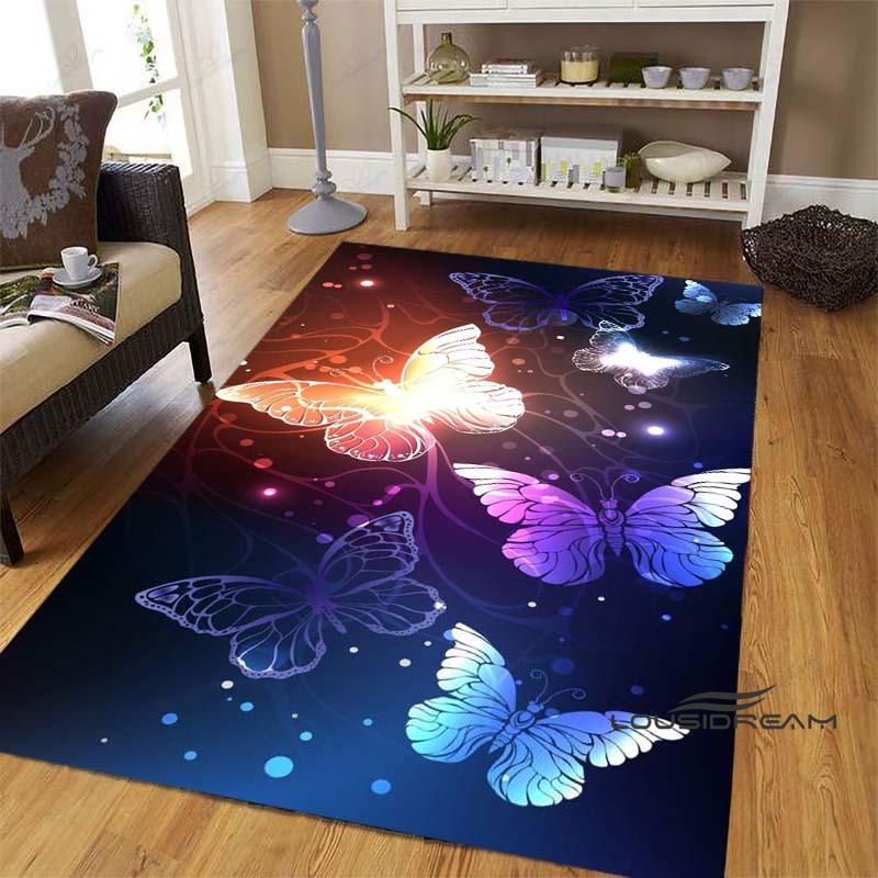 Dreamy Purple Butterfly Pattern Rugs for Living Room Bedroom Area Rugs Child Room Play Rug Cartoon 3D Printing Kids Game Mats001