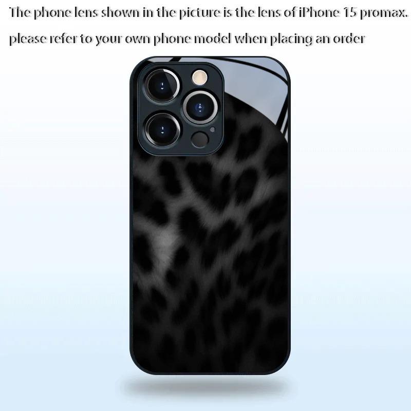 Black Gray Leopard Print Tempered Glass Phone Case For iPhone 11 12 13 14 15 16 17 Pro Max 17 Air 7 8 Plus XS X Shockproof Cover