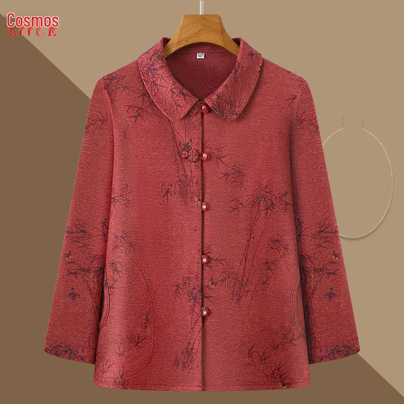 Babiččin módní top s dlouhým rukávem: Jaro & Podzim Límec s klopami pro ženy středního věku a starší