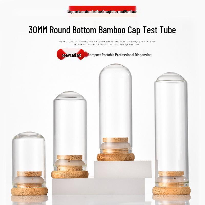 Handmade 30mm Glass Wishing Bottle with Bamboo Lid: Round-bottom Test Tube for Messages, Aliquot Samples, or Reagent Storage