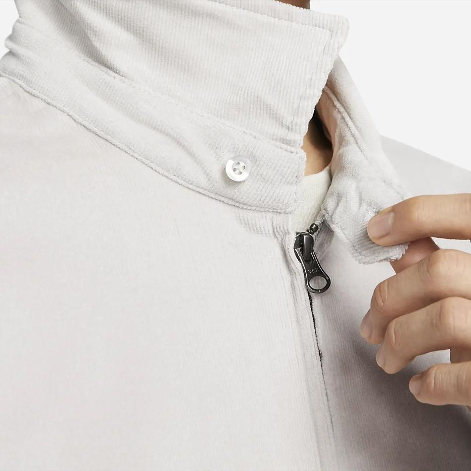 Nike Logo Zip-Up Corduroy Jacket With Stand Collar Men Jackets Gray DX9071-012