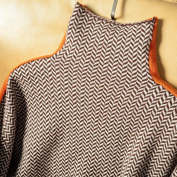 Women's Slimming Striped High Neck Long Sleeve Sweater, Petite Fit, Autumn/Winter 2025 European Style.