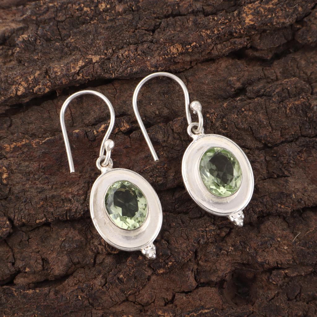 Grüner Amethyst Schmuck, 925 Sterlingsilber Ohrringe, Handgefertigter Damenschmuck Geschenk für Frauen, Zarte Edelstein-Ohrringe für Sie