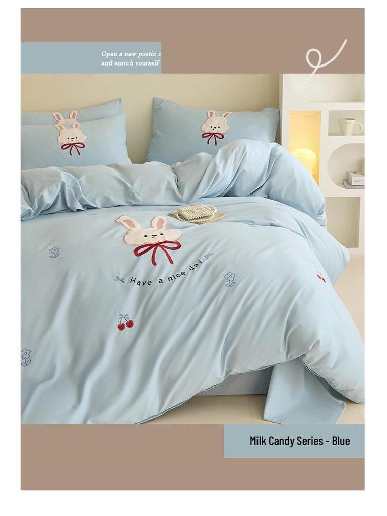 2026 Luxury Pure Cotton Embroidery Bedding Set - Four-Piece Brushed Cotton Duvet Cover & Sheets.