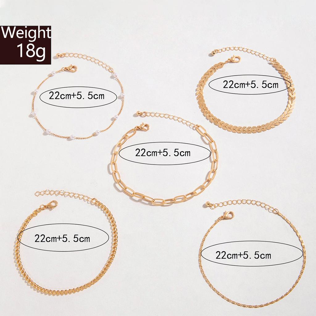 New beach wind aircraft chain pearl anklet set, retro multi-layer geometric anklet five-piece set